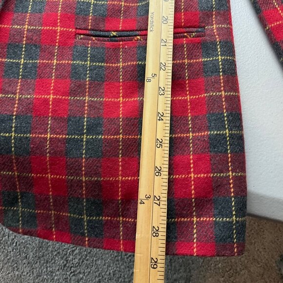 VTG Sag Harbor 10 Red Plaid Wool Bl Blazer Velvet Preppy Old Money Academia - Picture 8 of 10